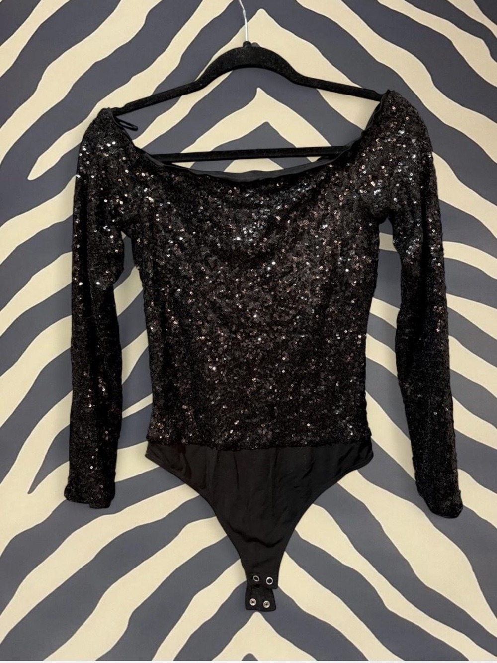 Express Black Sequin Long Sleeve Bodysuit